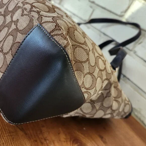 Euc Coach Gallery Khaki Jacquard Zip Top Shoulder Bag Purse - Picture 11 of 15